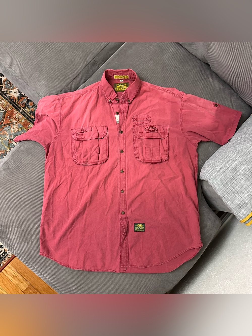 Camel Trophy Red Solid Button Front Adventure Wear Shirt Short Sleeve 4XL
